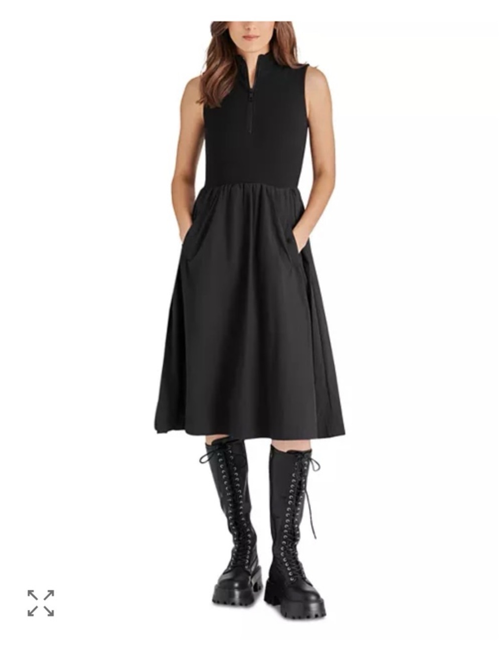 Steve Madden Berlin Black Sleeveless Zip-Front Midi Dress. Size L. NWT